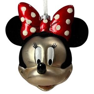Hallmark Disney Blown Glass Minnie Mouse Ornament Head Face Velvet Christmas